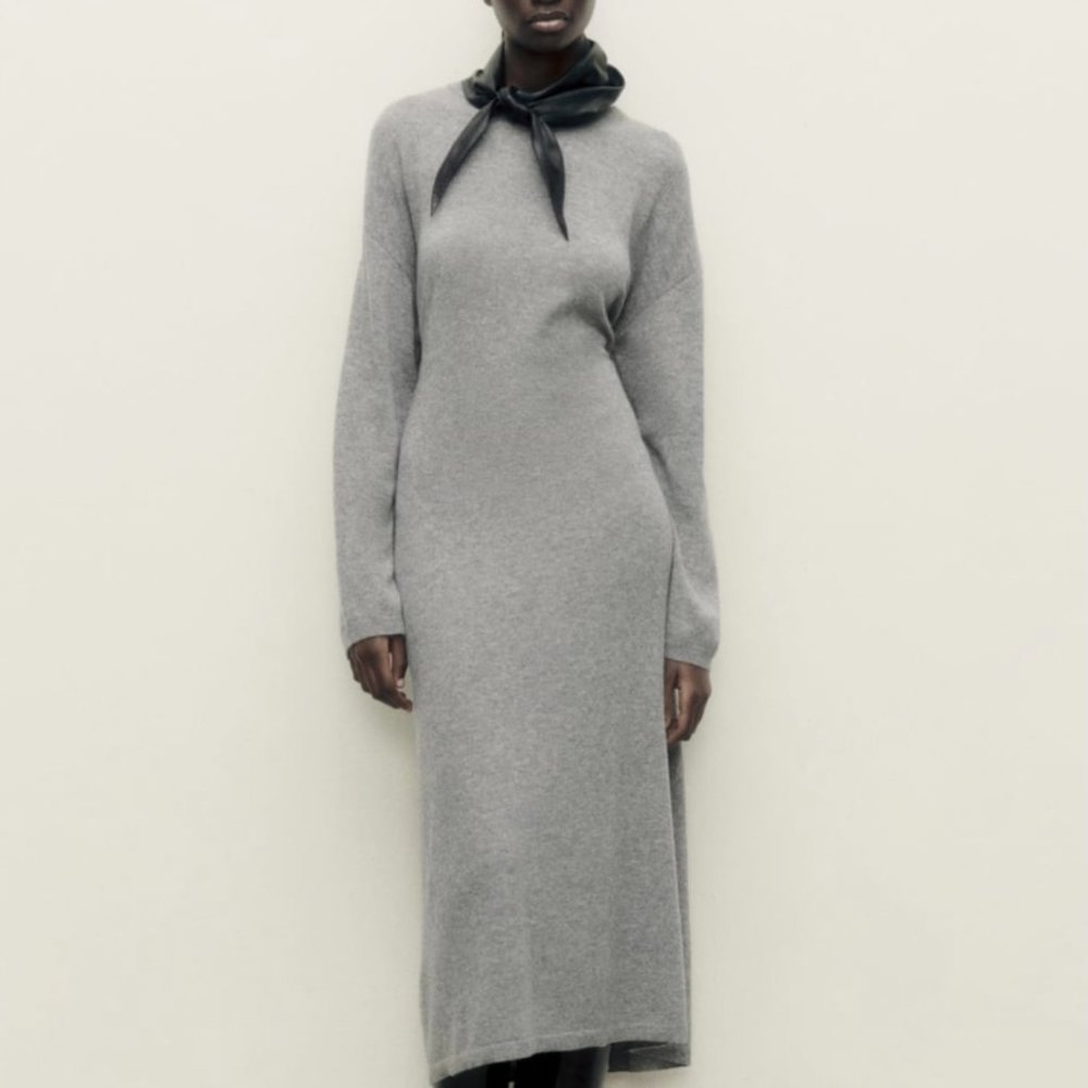 ZARA Women's Wool Blend Knit Dress(Gray, US M/EUR M)